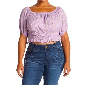 Abound floral and lavender off the shoulder crop top